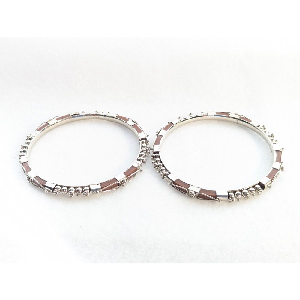 Silver Tone and Chestnut Acrylic Bangle Bracelet Set of Two 8 inch - Picture 3 of 7